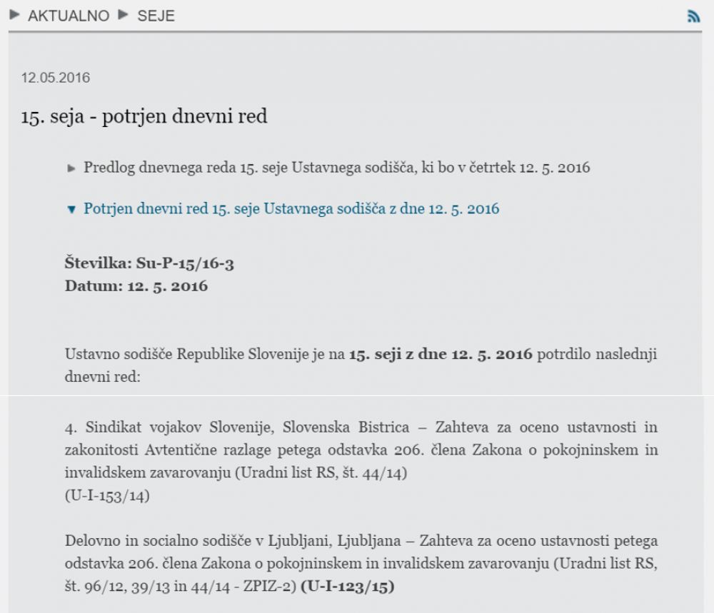 Potrjen dnevni red seje Ustavnega sodišča 12. maja 2016