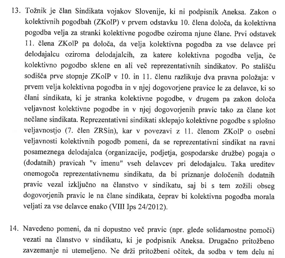 Najpomembnejši del iz pravnomočne sodbe Višjega delovnega in socialnega sodišča