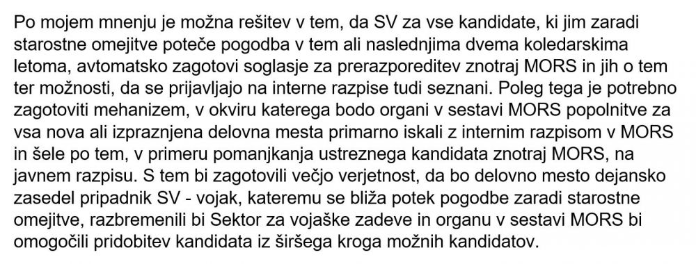 Mnenje sindikalnega zaupnika SVS, prisotnega na informativnem razgovoru v Sekotrju za vojaške zadeve