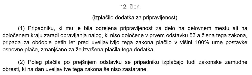 Izsek iz predloga zakona o plačilu pripravljenosti